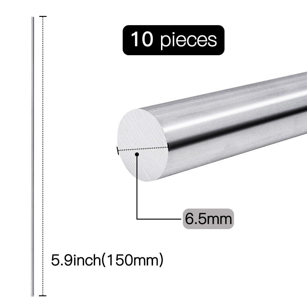 Feelers Varilla redonda de aluminio de 14 “(6.5 mm) de diámetro 6061 de aluminio sólido para manualidades de bricolaje, 5.906 in de longitud, 10
