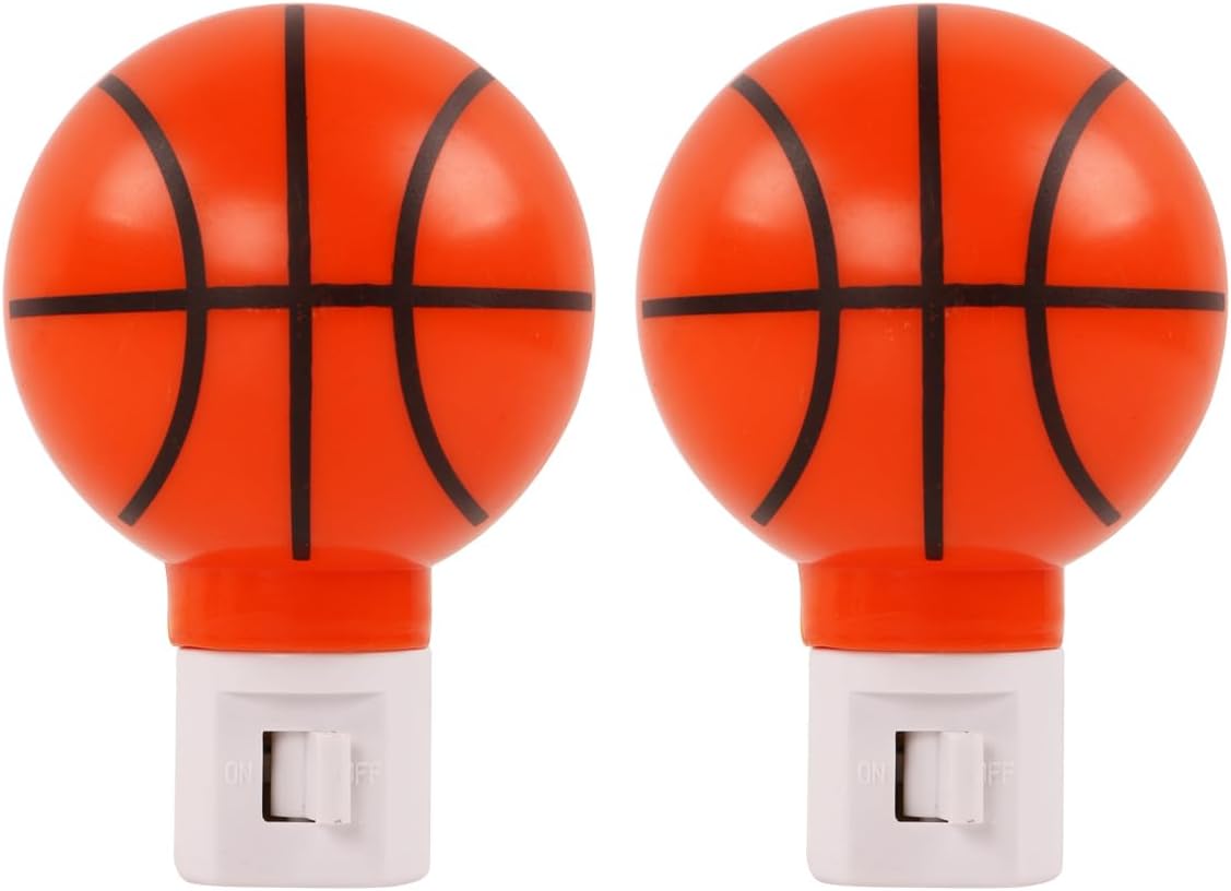 Paquete de 2 luces LED de noche enchufables de color blanco cálido para niños, lámpara con forma de baloncesto para cuidar bien el sueño de los niños