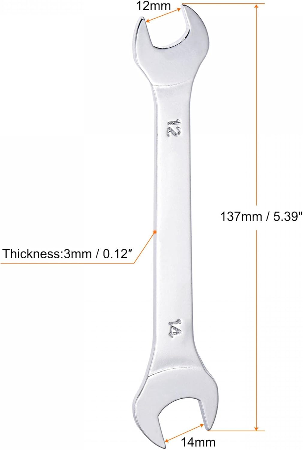 uxcell Llave fina de extremo abierto, espejo métrico de 0.472 in x 0.551 in, acero de alto carbono, para mantenimiento doméstico y reparaciones