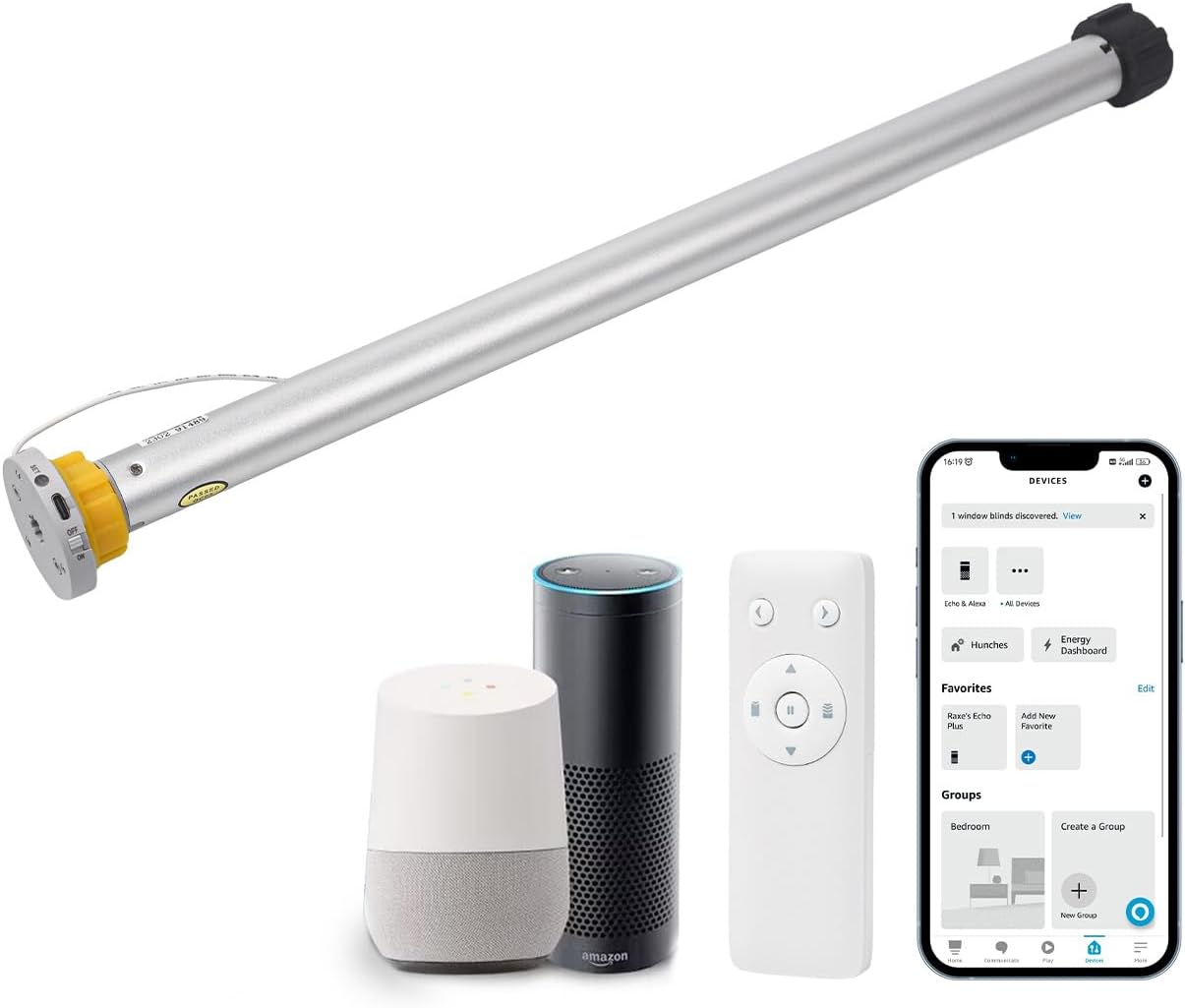 Zigbee – Motor de persianas enrollables recargables para tubo de 1.496 pulgadas1.772 pulgadas, persianas motorizadas compatibles con Alexa