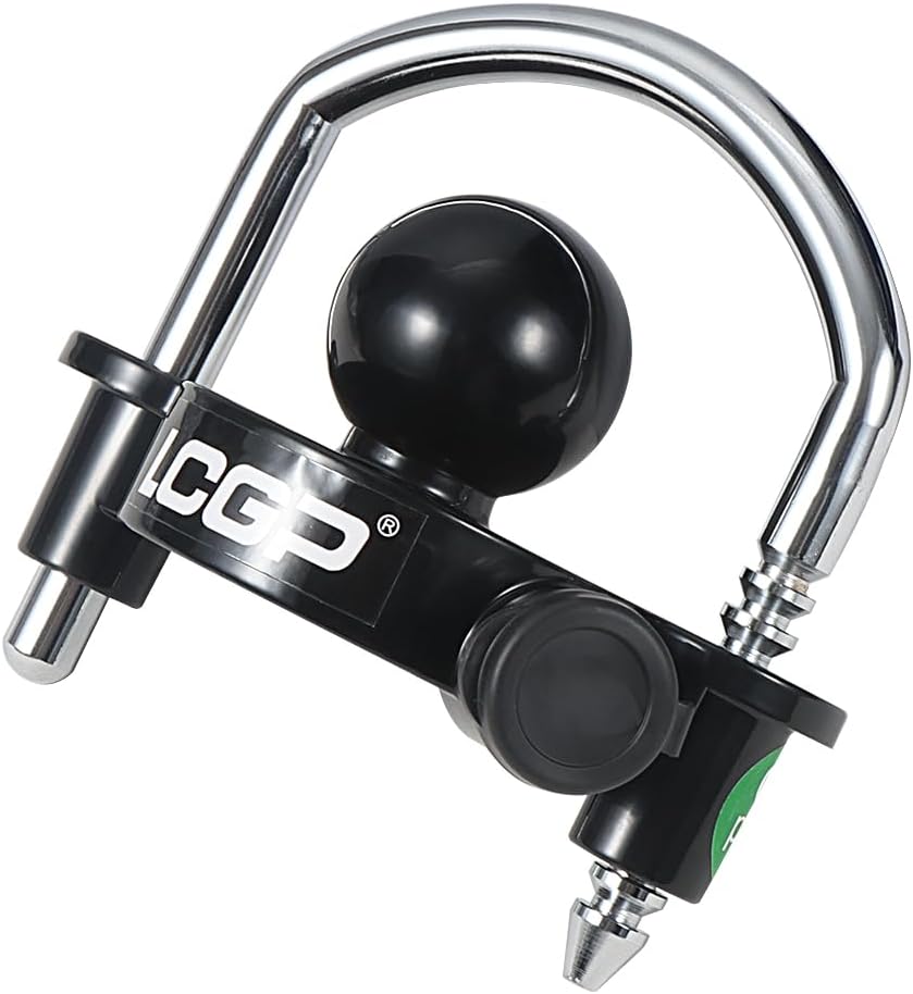 LCGP Bloqueo de acoplador de enganche de remolque negro con 2 llaves, bloqueo de acoplador universal, seguridad de almacenamiento ajustable, acero