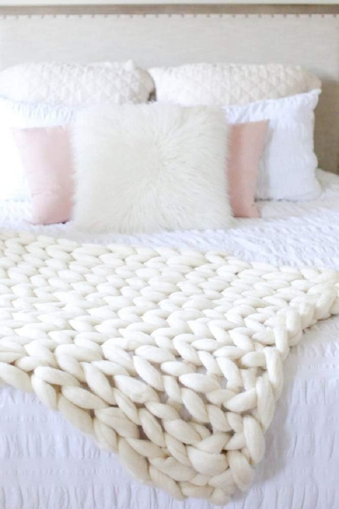 Cobija de lana de merino de Clootess, gruesa, hecha a mano, estilo bohemio, para dormitorio, decoración del hogar, estambre gigante.