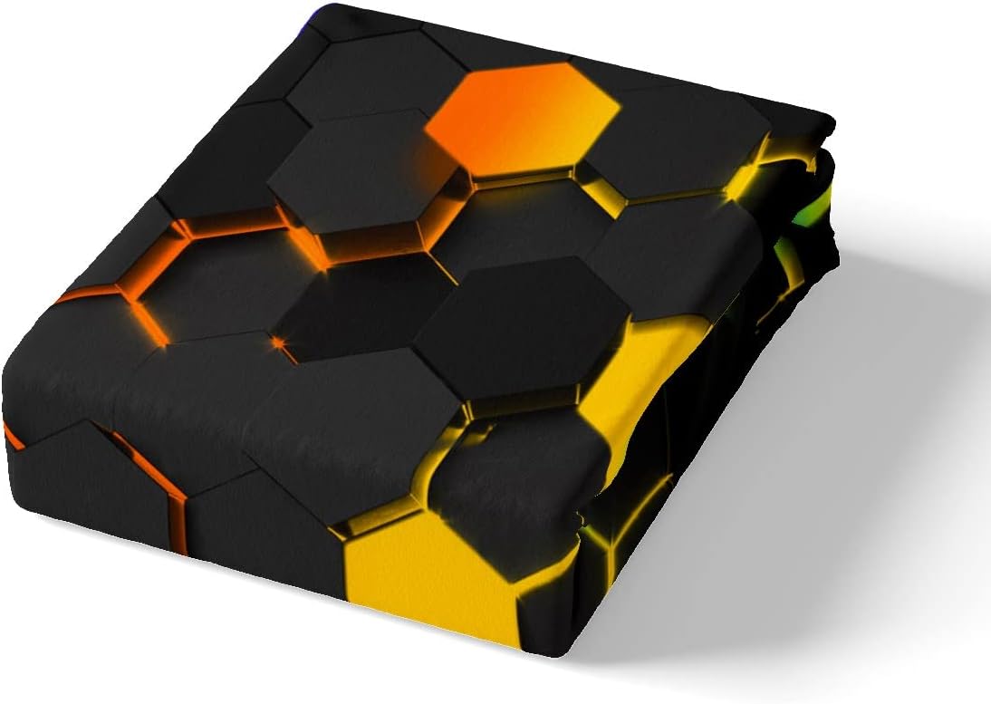 Juego de ropa de cama de panal 3D tamaño Queen, juego de funda de edredón hexagonal de luz neón colorida de 3 piezas para niños, adolescentes y