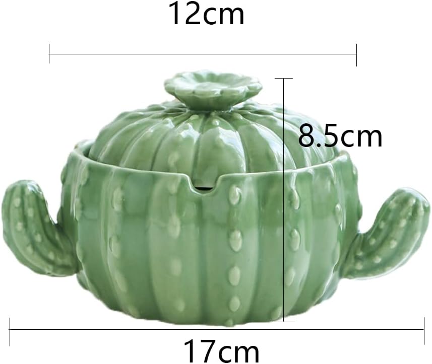 wybcfp Cenicero creativo en forma de cactus verde con tapa, cenicero de cerámica verde con tapa, cenicero para manualidades, resistente al viento,
