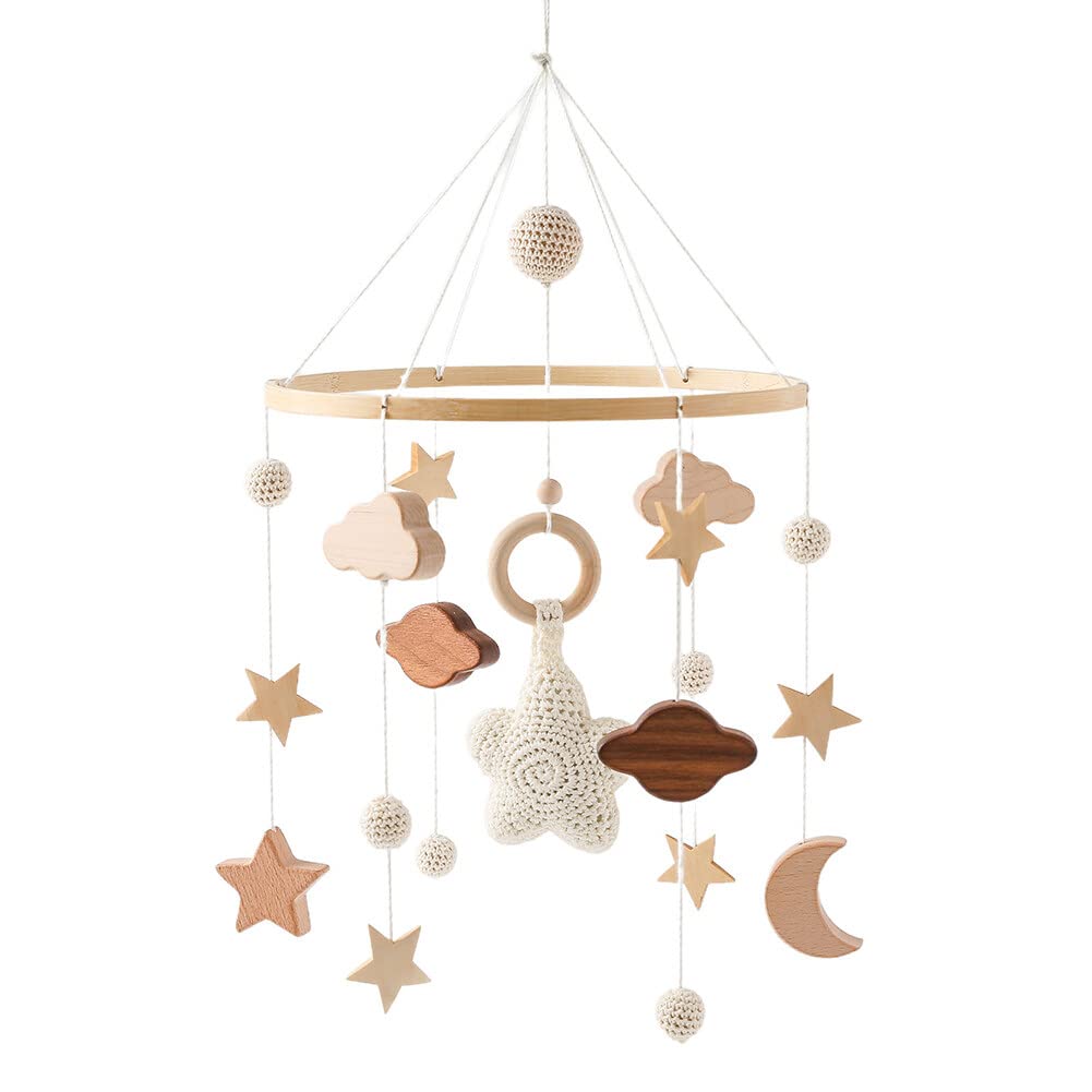 Brazo de madera móvil, campana de viento para recién nacido, con forma de estrella, campana de cuna giratoria para todas las cunas, decoración de la