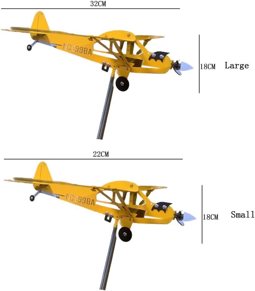 Veleta de avión Piper J3 Cub hecha a mano para patio, avión, molino de viento de metal, escultura al aire libre, modelo de avión (grande)