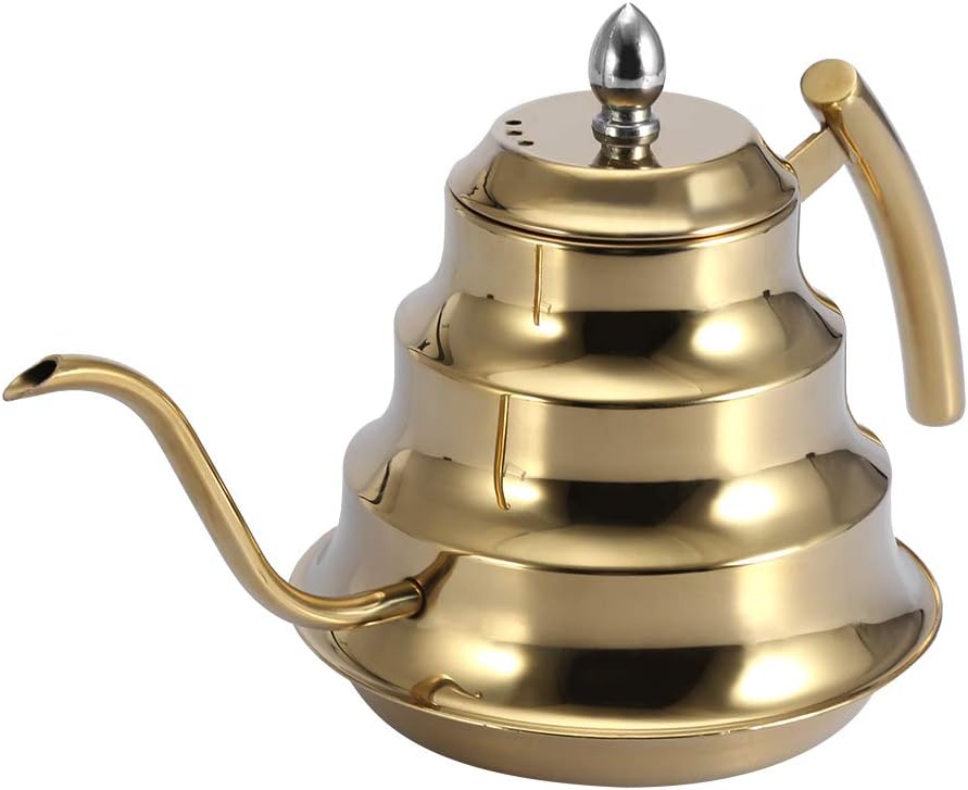 Hervidor de café con cuello de cisne de acero inoxidable con mango aislado antiquemaduras, tetera de boquilla larga y estrecha para preparar granos