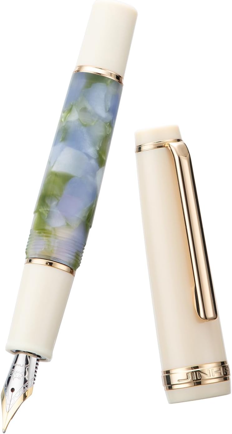 Jinhao 82 – Mini pluma estilográfica acrílica, punta fina de iridio con convertidor de tinta, mini bolígrafo de viaje de bolsillo corto verde algas