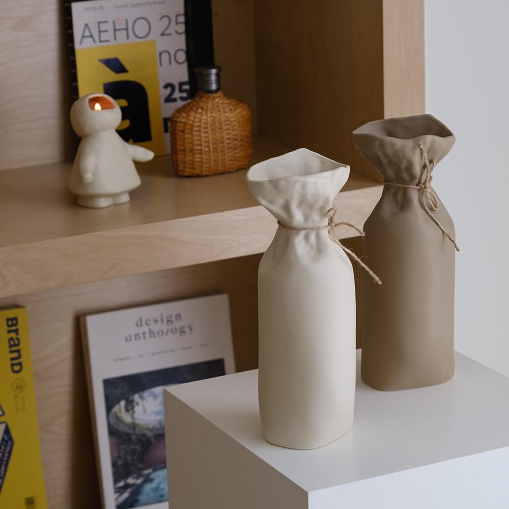 Floreros decorativos con cuerda de cáñamo, jarrón rústico de granja (Coconut Café)