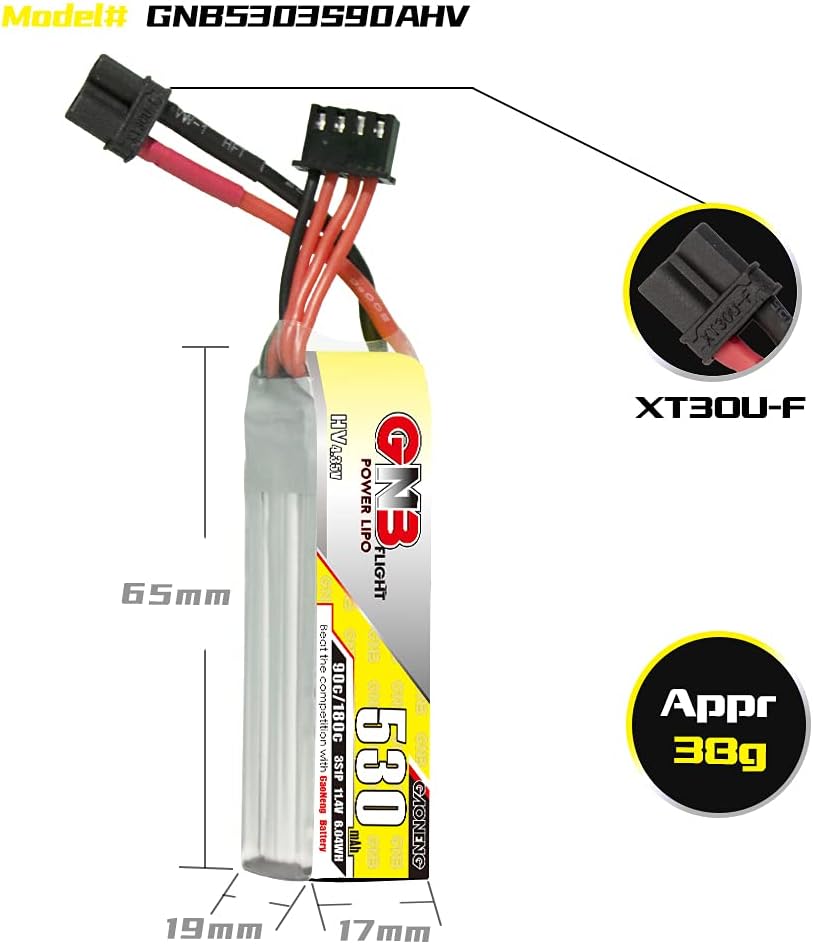 Gaoneng 2 unids GNB 3S 530mAh 11.4V HV LiPo batería tipo largo 90C XT30 enchufe LiHV alto voltaje para 2.5 pulgadas palillo de dientes Drone Torrent