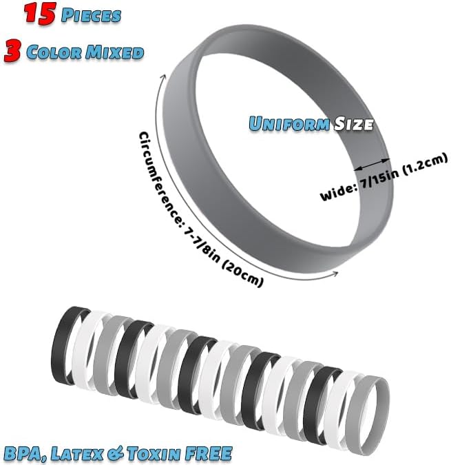 YalsFTY 15 pulseras de silicona, pulseras de goma sólida de color elástico para mujeres, hombres, adolescentes, regalos