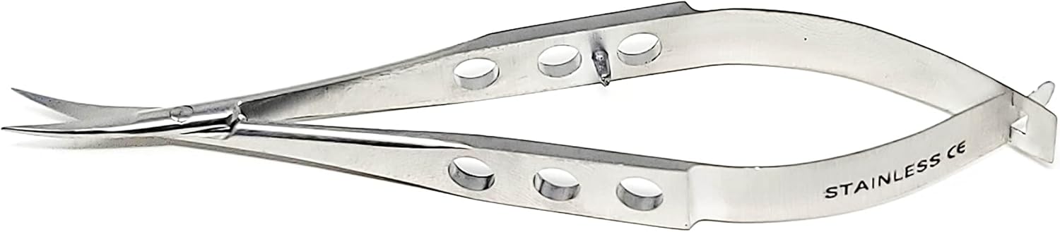 Castroviejo Micro Tijeras 3.5″ Curvado, Mango Plano Fenestrado