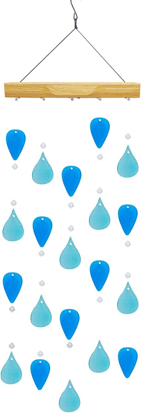 Topadorn Campanillas de viento decorativas con luz solar para el hogar, jardín y patio, decoración de campanillas de viento móviles de cristal azul