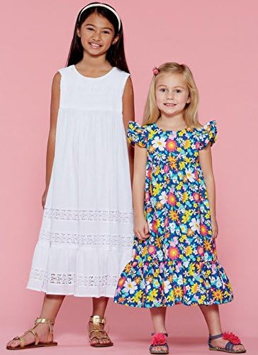 McCall’s Patterns Vestidos de cintura imperio sin mangas y mangas con volantes para niñosniñas