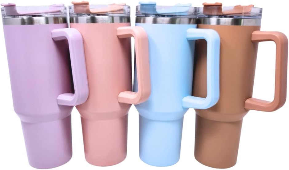 Vaso térmico de acero inoxidable de doble pared de 40 onzas, con tapa y popote (Nude)