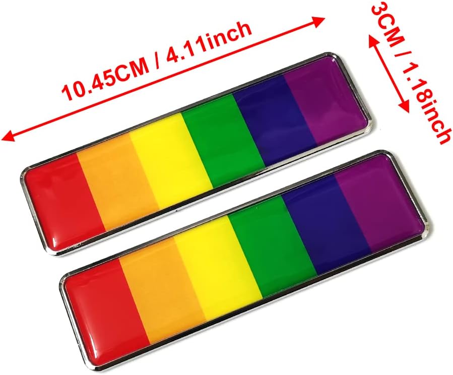 Un par de calcomanías de metal 3D con emblema de arco iris, calcomanías de orgullo universales para el hogar y la oficina, 4.114 x 1.181 in