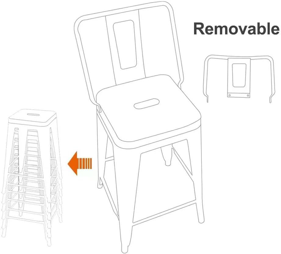 GIA Juego de 2 taburetes de bar de metal con respaldo alto de 24 pulgadas, asiento de madera natural, capacidad de peso de más de 300 libras, listos