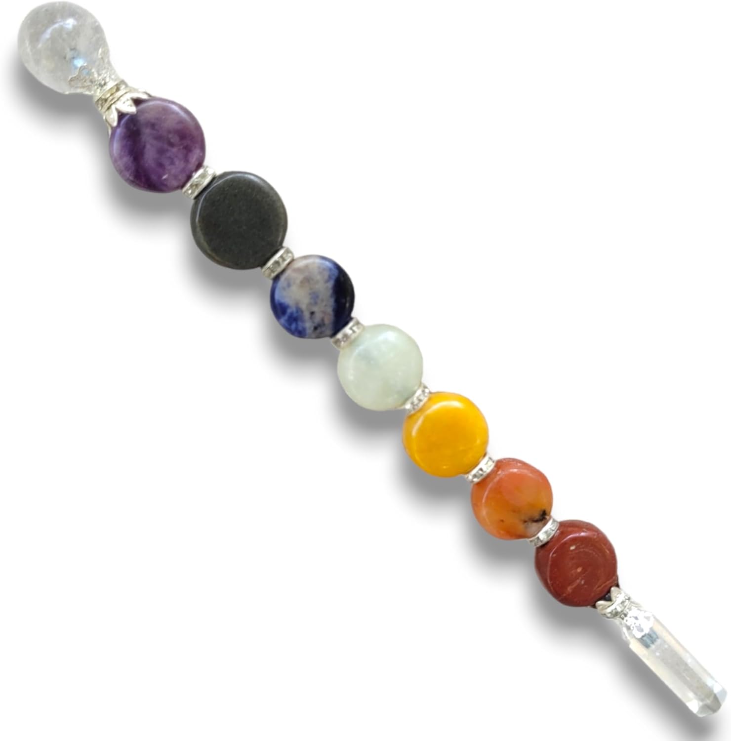 Varita de cristal curativo de 7 chakras, potente equilibrio de energía y limpieza de aura, espiritual, reiki, meditación (disco de 7 chakras)