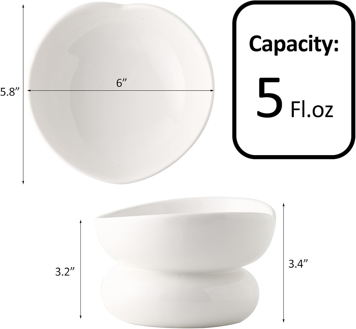 WUYIAZHI Lindo cuenco para gatos en forma de corazón, cuenco elevado de cerámica blanca para gatos, pequeño plato elevado para gatos y gatitos de