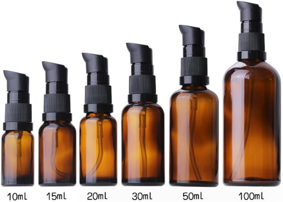 6 botellas de loción de vidrio ámbar de 1.0 fl oz1 oz vacías recargables para maquillaje cosmético, tamaño de viaje, dispensador de frascos para