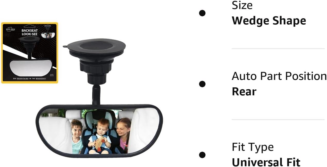 “Backseat Look-See” de Safe View Company, potente espejo convexo con ventosa con ventosa, mira a tus hijos, cónyuge, todos los pasajeros en el