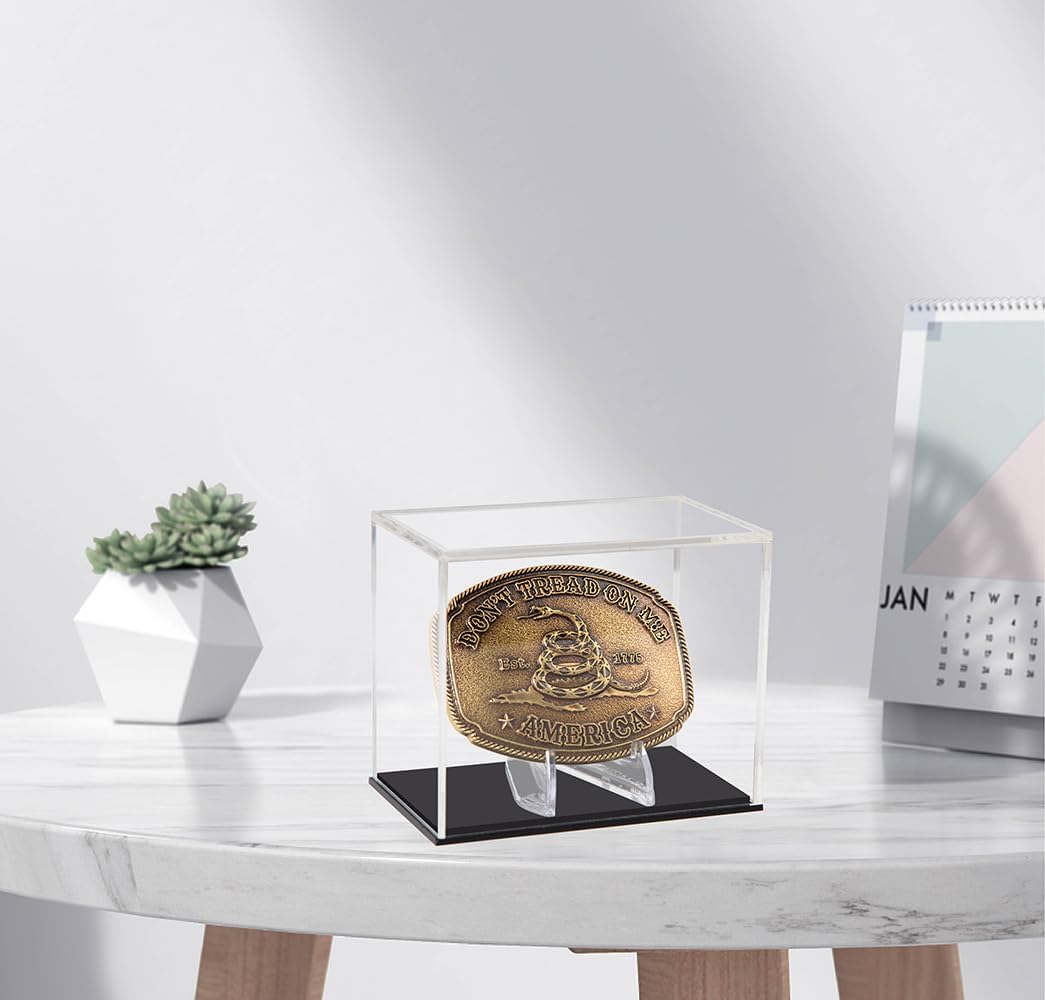 Soporte de exhibición con hebilla de cinturón, caja de acrílico transparente, estante protegido, estante de almacenamiento, colecciones de cubiertas