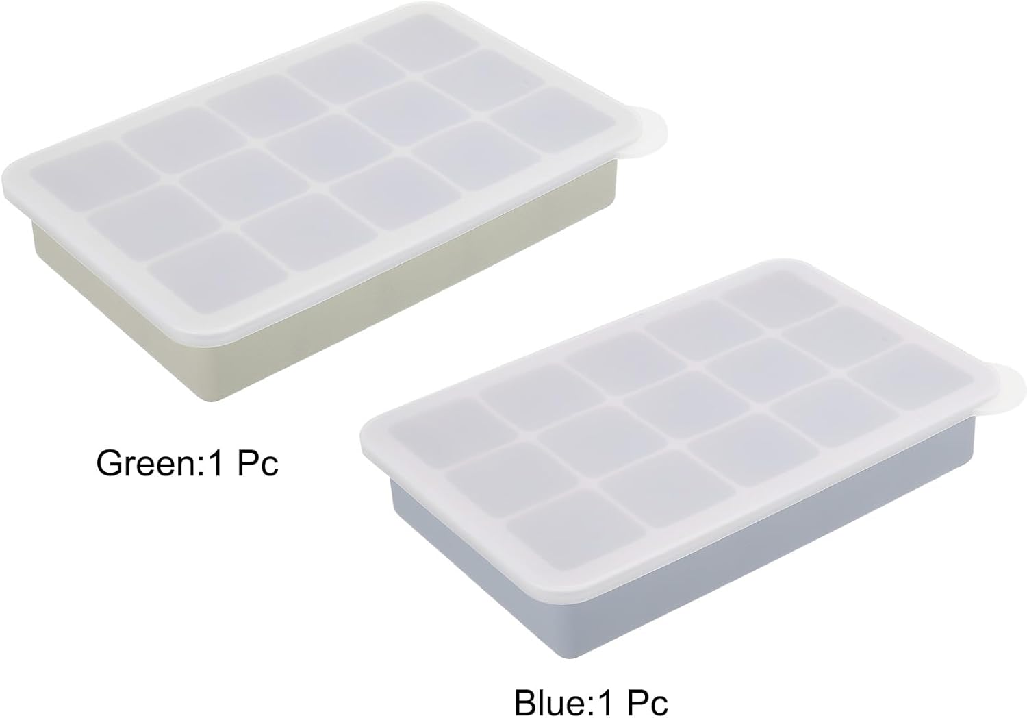 MECCANIXITY Moldes para cubitos de hielo (juego de 2), bandeja de cubitos de hielo de 15 rejillas con tapa para cóctel, jugo, bebida casera (verde,