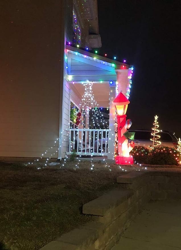 Guirnalda de luces de estrella para decoración de Navidad al aire libre, 317 luces LED de 11.5 pies con 8 modos de iluminación de memoria y