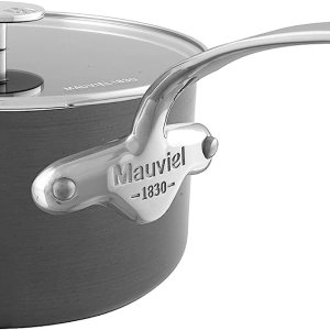 Mauviel M’Stone 3 – Sartén antiadherente anodizada dura con tapa de vidrio y asas de acero inoxidable fundido, 1.3 cuartos de galón, fabricada en Mauviel M’Stone 3 – Sartén antiadherente anodizada dura con tapa de vidrio y asas de acero inoxidable fundido, 1.3 cuartos de galón, fabricada en