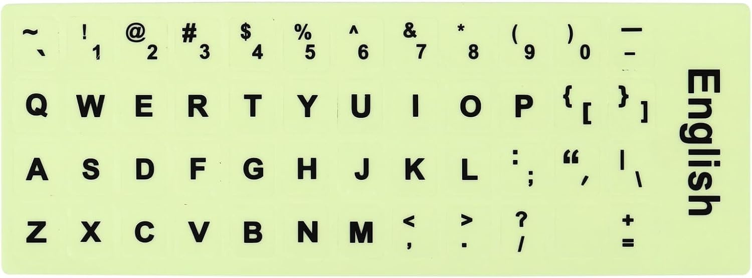 PATIKIL Calcomanías inglesas para teclado que brillan en la oscuridad, cubierta universal luminosa de repuesto para computadora de escritorio,