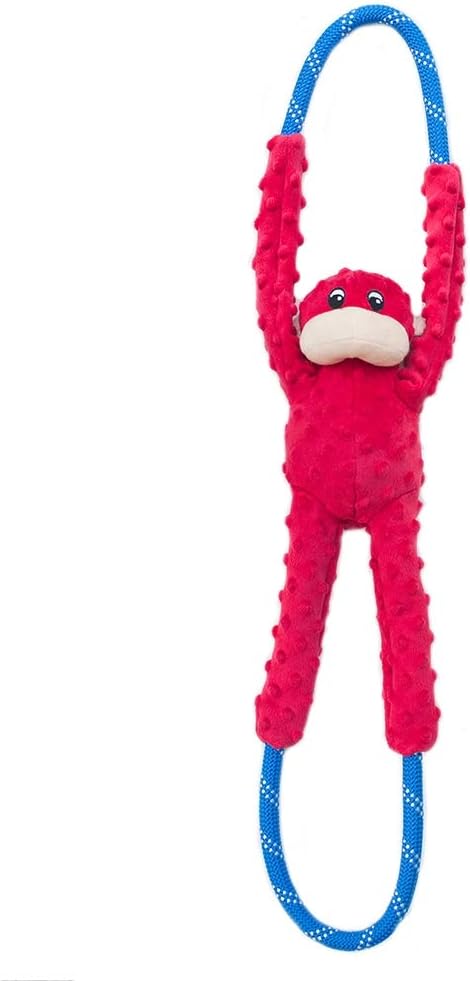ZippyPaws – RopeTugz – Juguete para perro de mono rojo – Cuerda duradera, juguete masticable chirriante, perfecto para tirar y aflojar, adecuado