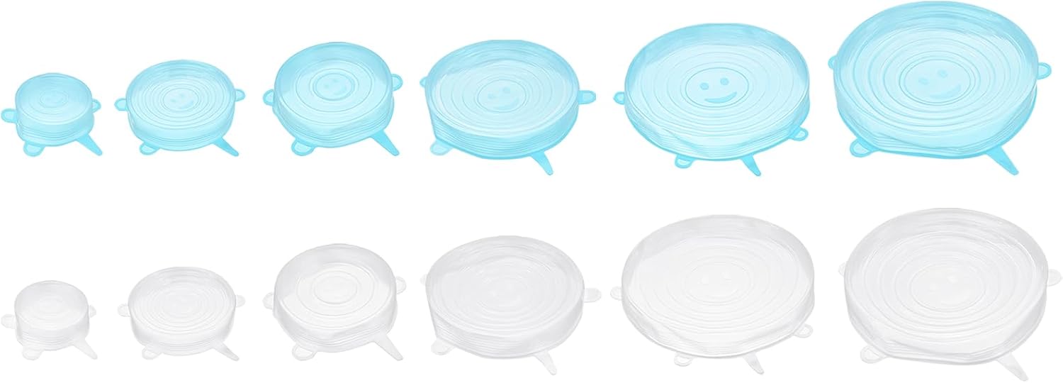 uxcell Tapas elásticas de silicona, paquete de 12 tapas redondas de 6 tamaños, tapas de silicona reutilizables para tazas, cuencos y cubierta de
