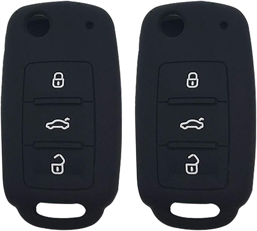 Funda protectora de silicona con 3 botones para llavero VW Volkswagen Jetta GTI Passat Golf Tiguan Touareg Beetle, color negro