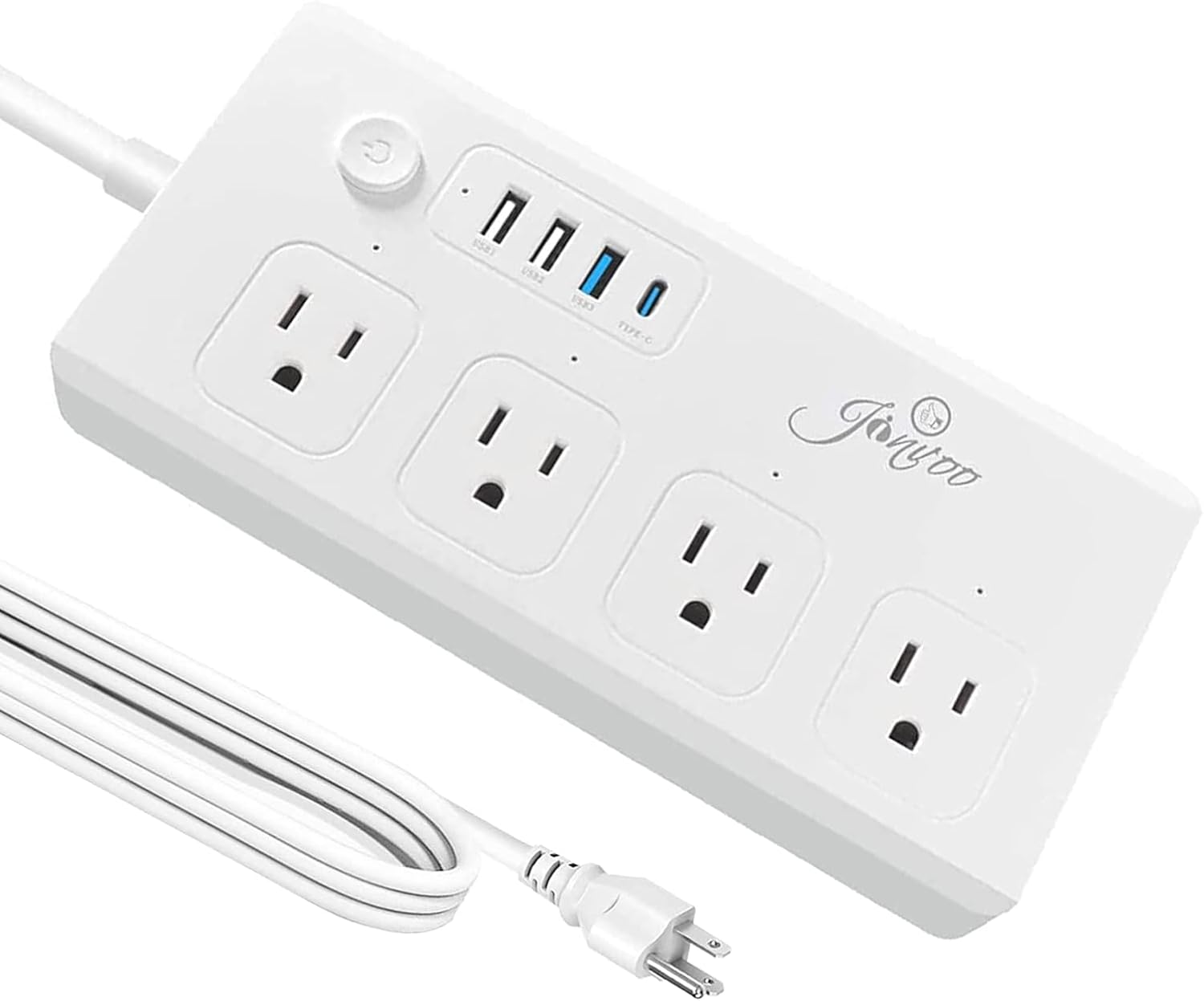 Regleta de protección contra sobretensiones, 4 salidas de CA, 1 USB C 1 tipo C 2 USB 40 W 1250J con puerto de entrega PD de 5 pies de largo, cable