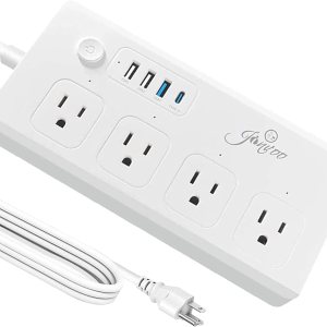 Regleta de protección contra sobretensiones, 4 salidas de CA, 1 USB C 1 tipo C 2 USB 40 W 1250J con puerto de entrega PD de 5 pies de largo, cable Regleta de protección contra sobretensiones, 4 salidas de CA, 1 USB C 1 tipo C 2 USB 40 W 1250J con puerto de entrega PD de 5 pies de largo, cable