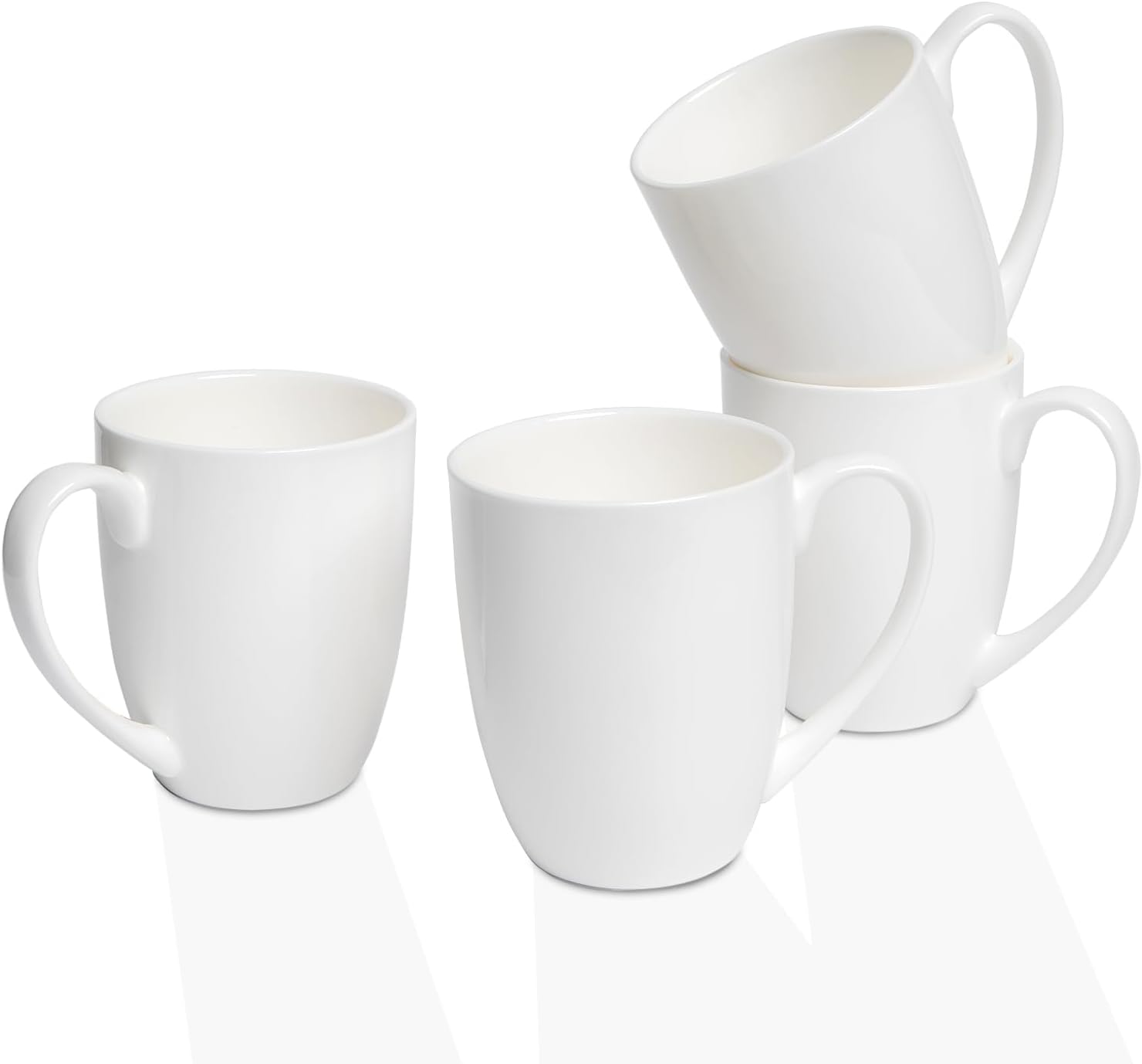 COSTMANCE Juego de 4 tazas de café de porcelana fina blanca, tazas de café blancas de 12 onzas, tazas de café elegantes y clásicas, tazas de té de