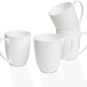 COSTMANCE Juego de 4 tazas de café de porcelana fina blanca, tazas de café blancas de 12 onzas, tazas de café elegantes y clásicas, tazas de té de COSTMANCE Juego de 4 tazas de café de porcelana fina blanca, tazas de café blancas de 12 onzas, tazas de café elegantes y clásicas, tazas de té de