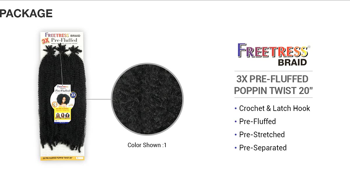Freetress – Trenza sintética de ganchillo 3X pre-FLUFFED – Poppin Twist 20 (2 marrón oscuro), 1 paquete