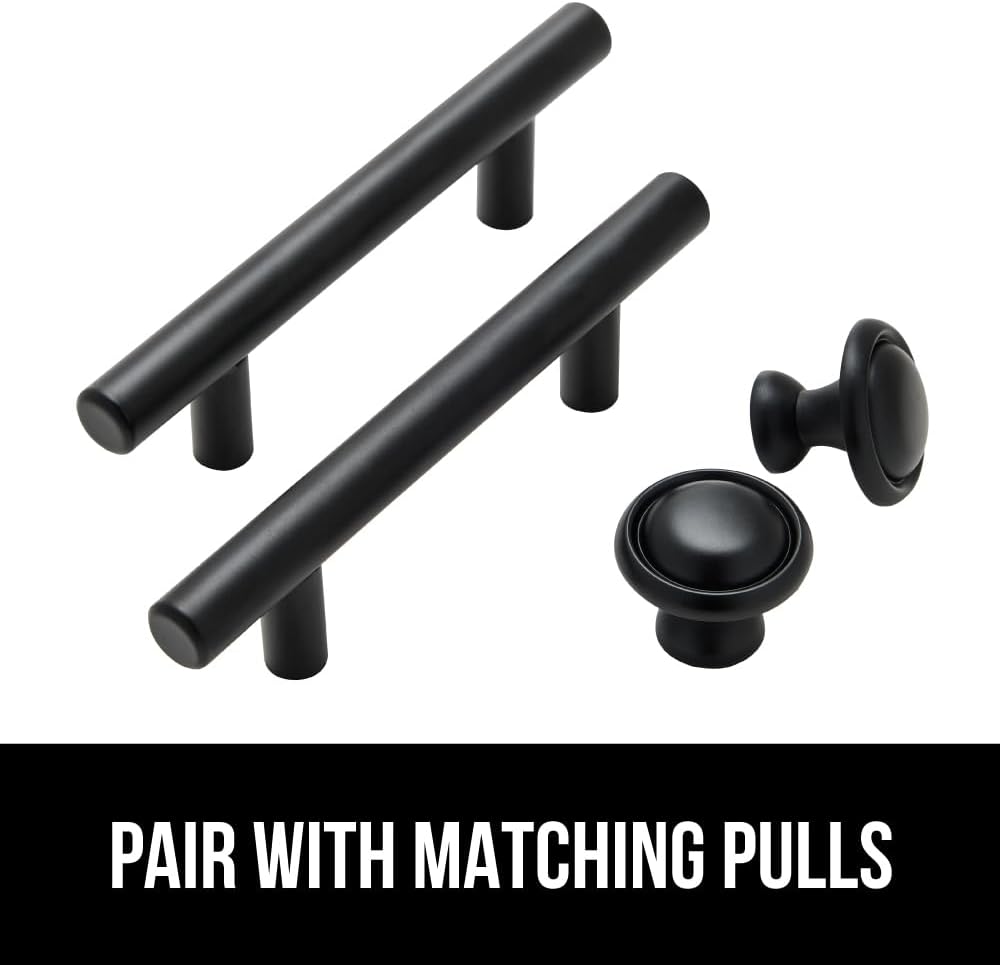 Gorilla Grip Paquete de 10 pomos redondos duraderos de aleación de zinc negro de 1.25 pulgadas, tiradores de cajón resistentes al óxido y a los
