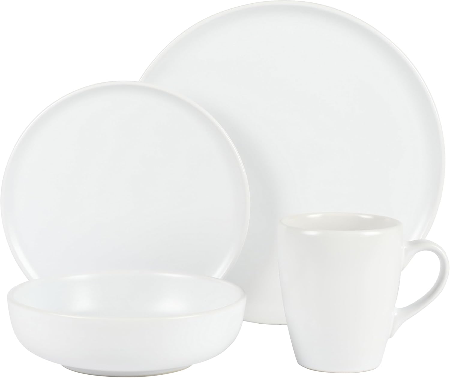 Gibson Home Serenade – Juego de platos y cuencos de cerámica mate, 16 piezas, fabricado en Tailandia, color blanco mate
