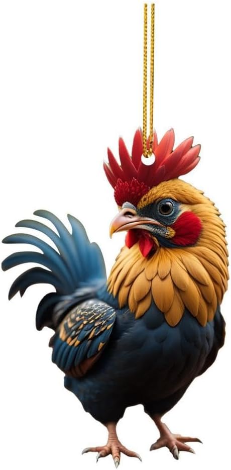 Adorno navideño de pollo, adornos de pollo de dibujos animados, adornos colgantes decorativos para árbol de Navidad, accesorios acrílicos para