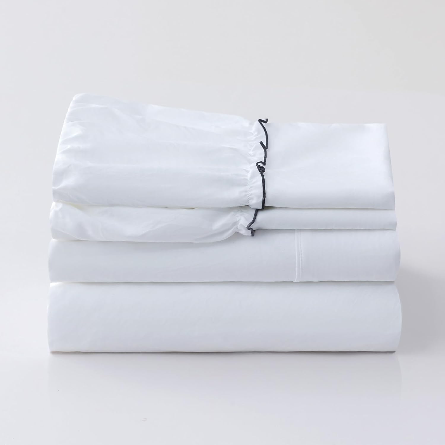 PY HOME & SPORTS Juego de sábanas de 4 piezas de 1800 hilos con funda de almohada decorada con ribete de encaje y bolsillo profundo de 16 pulgadas,
