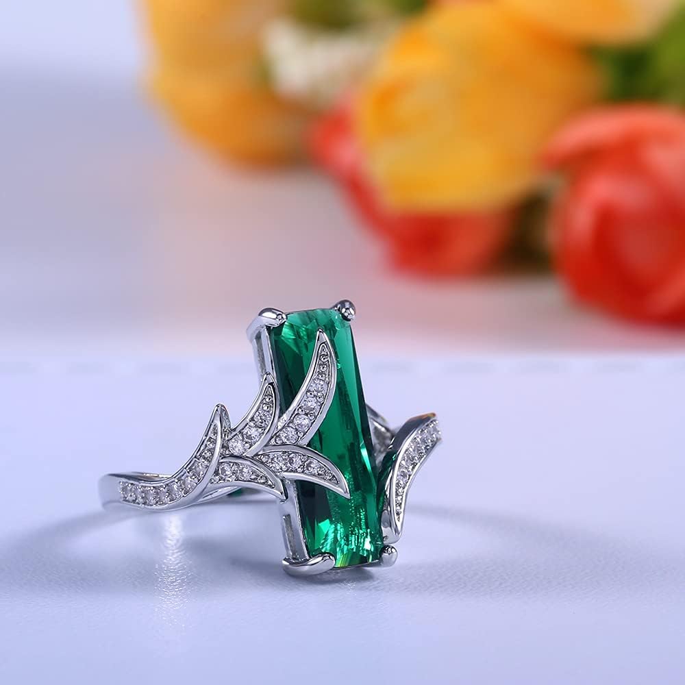 Women’s 925 Sterling Silver Ring Inlaid Square Topaz Zircon Diamond Emerald Ring Ladies Rainbow Gemstone Engagement Wedding Ring Cocktail Party