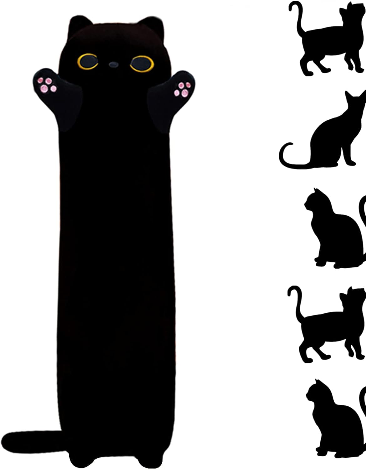Lonng – Almohada corporal de felpa de gato negro, 43.32 pulgadas, almohada gigante de peluche de gatito negro Kawaii, almohada de felpa suave para
