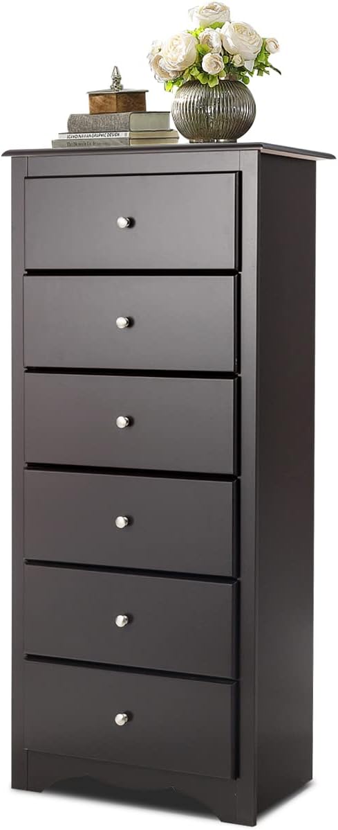 Cómoda de 6 cajones, pecho de 53.5 pulgadas de alto, armario de almacenamiento de pie con pomos de metal, cómoda de madera para armario, dormitorio,