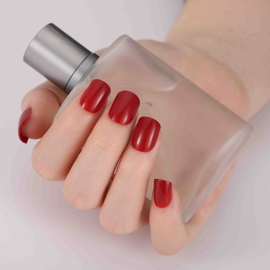 Chicque Uñas postizas cortas a presión, cuadradas, rojas, brillantes, acrílicas, bailarina, para fiesta, Halloween, para mujeres y niñas, 24 unidades