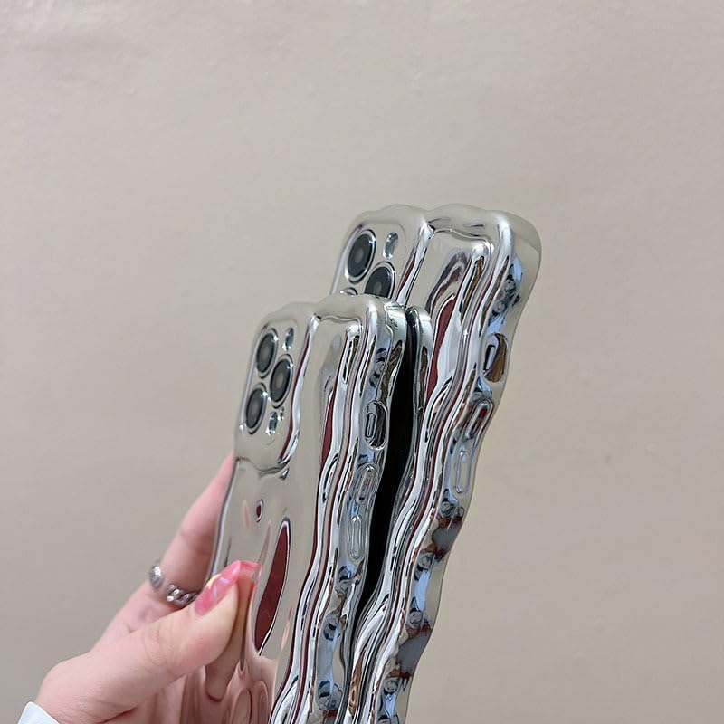 Funda compatible con iPhone 11, con marco ondulado de agua con burbujas, para mujeres y niñas, con purpurina plateada, no amarillenta, de silicona