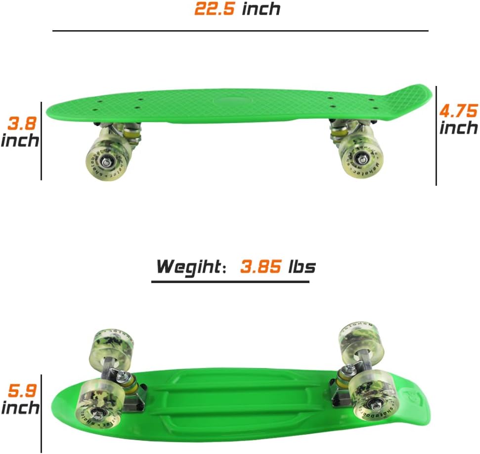 Meketec Skateboards Mini Cruiser – Patineta (56 cm), diseño retro para niños chicos jóvenes principiantes