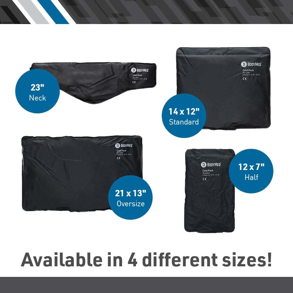 BodyMed Paquetes fríos de uretano negro resistente, bolsa de hielo flexible reutilizable para lesiones – Paquete de gel frío – Tamaño estándar, 14