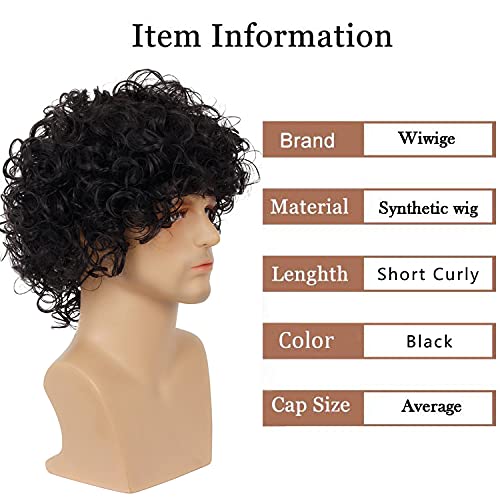 Wiwige Peluca rizada corta para hombre, peluca sintética negra para hombre, disfraz de Halloween de California, peluca de aspecto húmedo